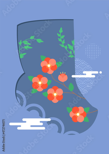 Illustration of flowers and leaves in a sock silhouette.