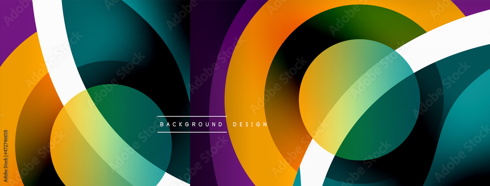 Abstract background with color geometric shapes. Beautiful minimal backdrop with round shapes circles and lines. Geometrical design. Vector illustration Abstract background with color geometric shapes. Beautiful minimal backdrop with round shapes circles and lines. Geometrical design. Vector illustration