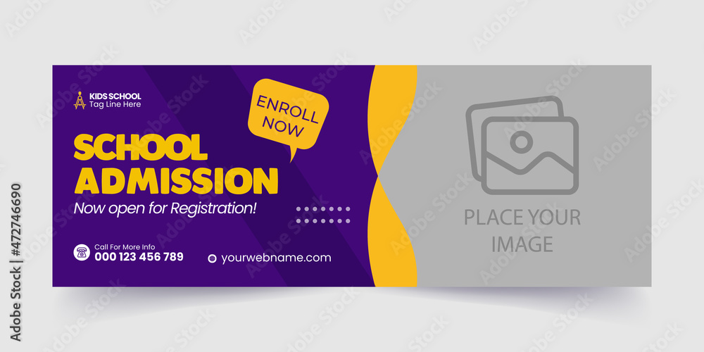 School admission timeline cover and web banner, Kids School admission social media facebook cover banner template design
