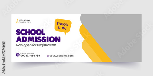School admission timeline cover and web banner, Kids School admission social media facebook cover banner template design