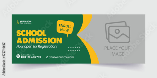 School admission timeline cover and web banner, Kids School admission social media facebook cover banner template design