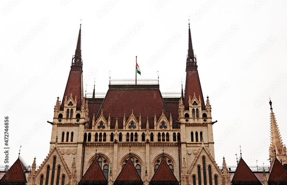Fototapeta premium Budapest, Hungary - May 28, 2019: old church on the other side of the water