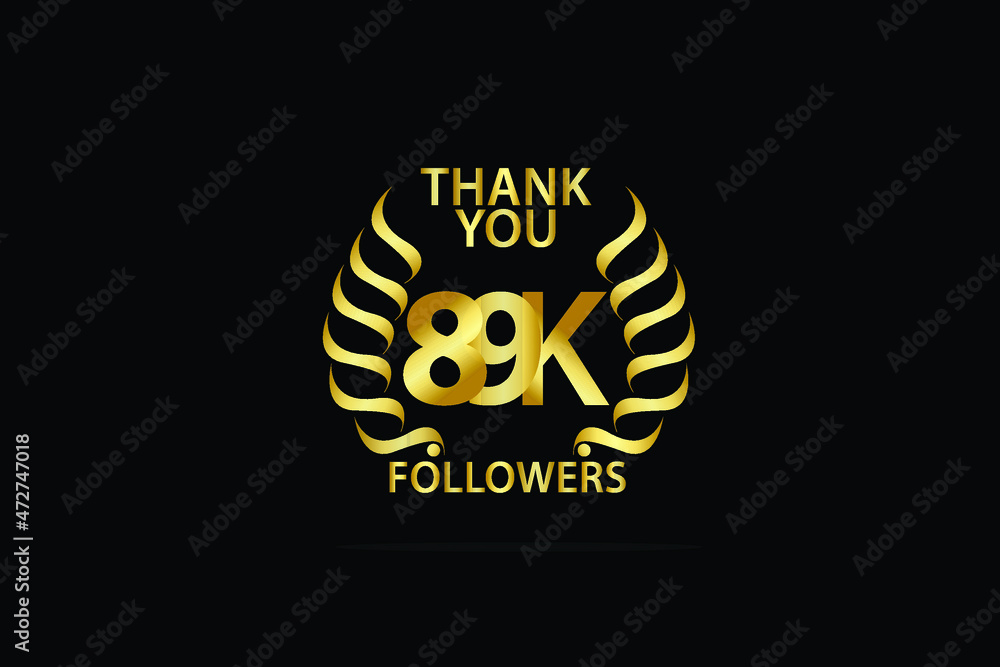 89K, 89.000 Followers, subscribers thank you dor internet, minimalist logo, jubilee Gold space vector illustration on black background - Vector