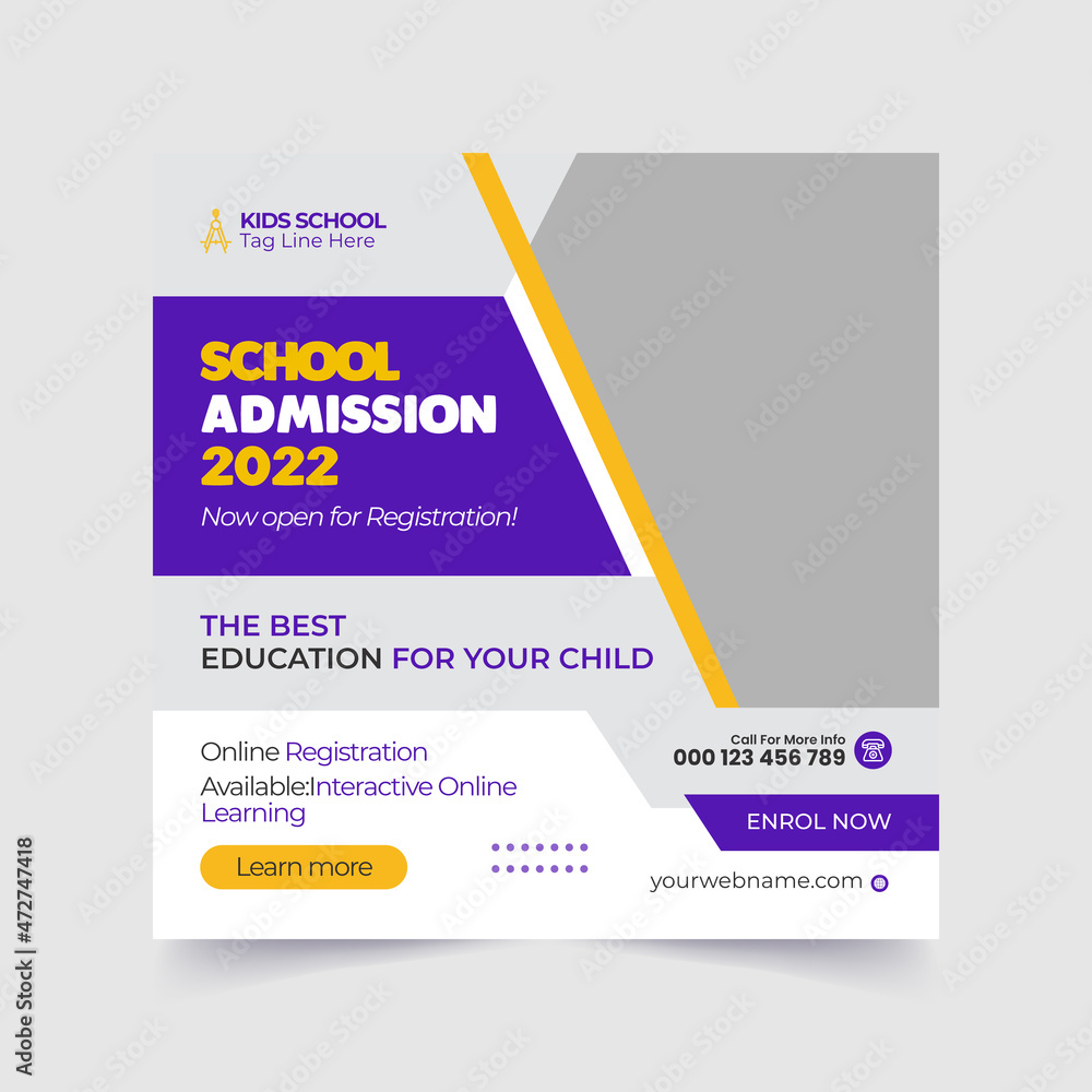 School admission social media post and Back to School admission by social media Instagram, Facebook post kit School admission social media post and Back to School admission by social media Instagram, Facebook post kit