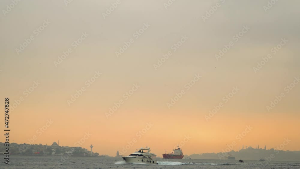 Panoramic View of Bosphorus Strait during Romantic Sunset in Istanbul Panoramic View of Bosphorus Strait during Romantic Sunset in Istanbul