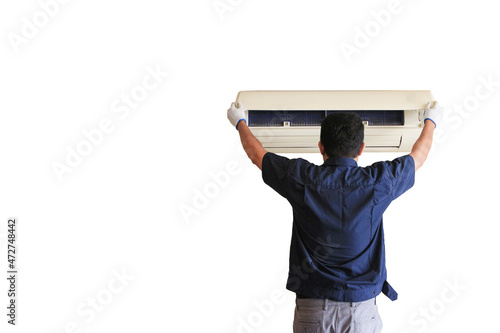 air conditioner mechanic working air cleaning service at home isolate