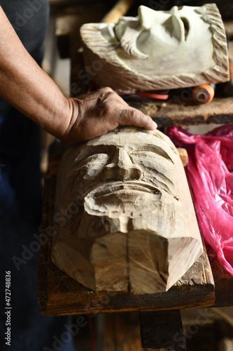 Man's mask, hand carved in wood for dances in Tuxpan Jalisco Mexico   © Leon Colon Ortega