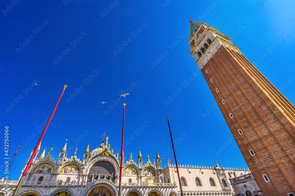 Obraz premium The Campanile Bell Tower in the Piazza San Marco in Venice, Italy. The Bell Tower was first erected in 1173.