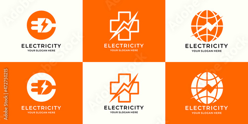 electric plug cross thunder globe logo set