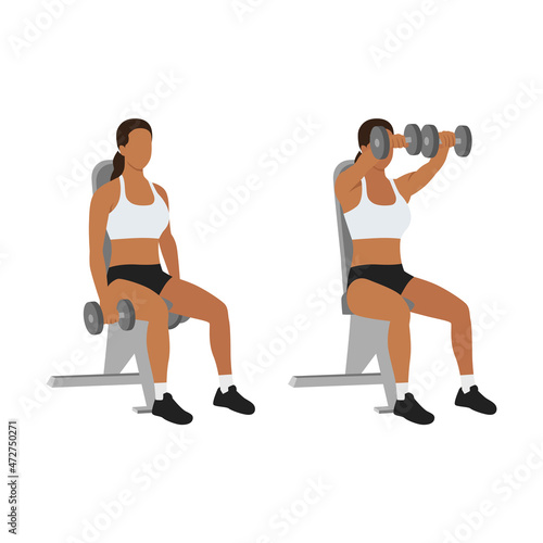Fototapeta Naklejka Na Ścianę i Meble -  Woman doing Seated Dual front raises exercise. Flat vector illustration isolated on white background