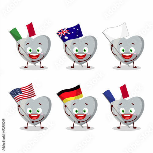 White love gummy candy cartoon character bring the flags of various countries