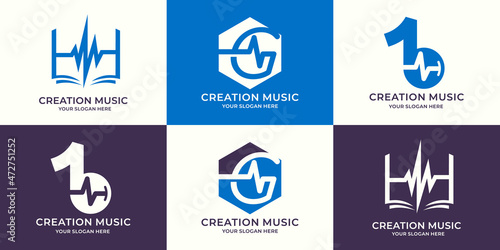 set of logo combination of book frequency abstract letter g music tone