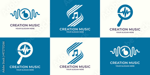 set of logo combination of music tone frequency letter s magnifying inspire entertainment art