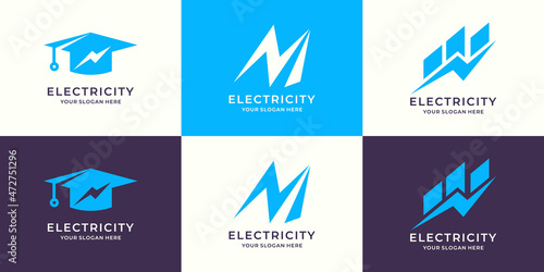 graduation hat thunder letter n flash financial logo set