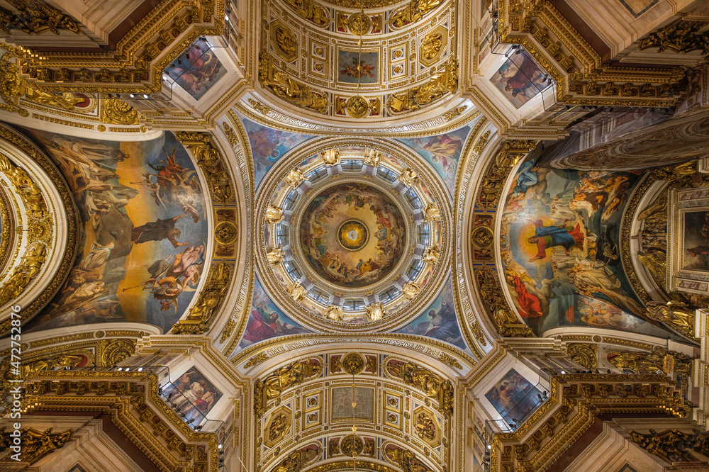 Russia, St. Petersburg. St. Issacs Cathedral ceiling.
