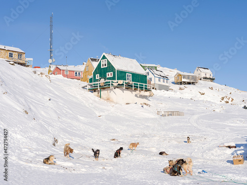 The traditional and remote Greenlandic Inuit village Kullorsuaq located at the Melville Bay, in the far north of West Greenland, Danish territory © Danita Delimont