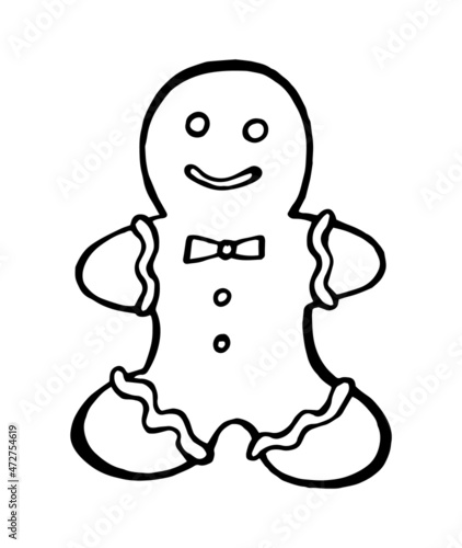 Christmas cookies gingerbread man doodle isolated on white background. Clipart icon