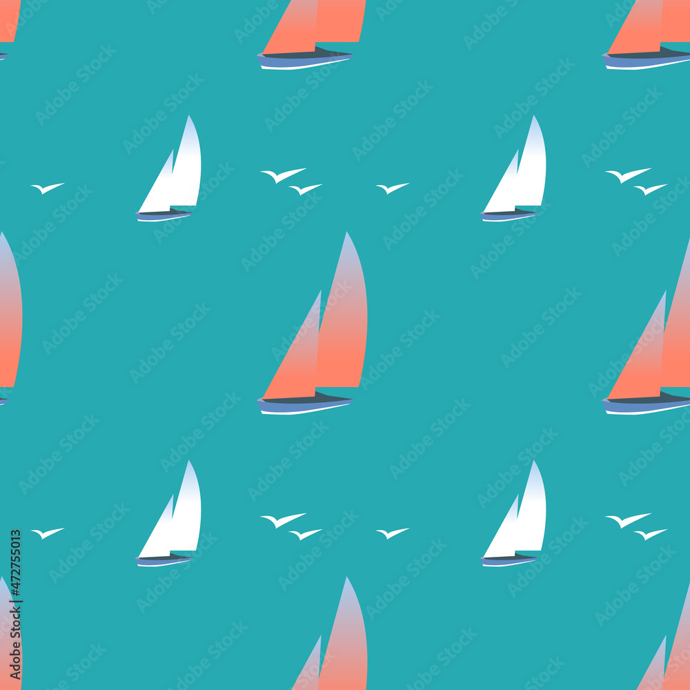 Summer seamless pattern with yachts. Use it for print or web party, web site or package design.