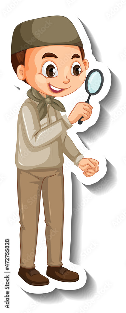 Muslim boy in safari outfit cartoon character sticker