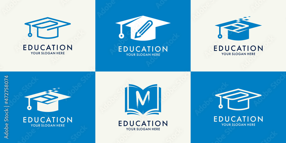 set of logo combination of letter D A M book graduation hat pencil set of logo combination of letter D A M book graduation hat pencil