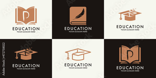 letter P R Y book feather graduation hat for education inspiration logo