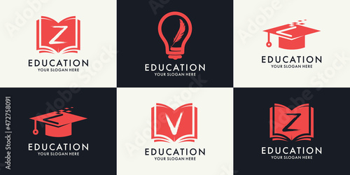 set of logo combination of letter Z L V book graduation hat feather bulb