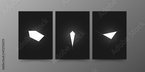Abstract geometric wall decoration. White glowing polygon, rhombus, and triangle with auxiliary strokes. Design for wall art decoration with backlighting, poster, modular picture. Vector