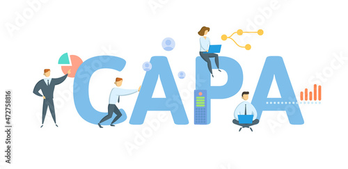 CAPA, Corrective and preventive action. Concept with keyword, people and icons. Flat vector illustration. Isolated on white.
