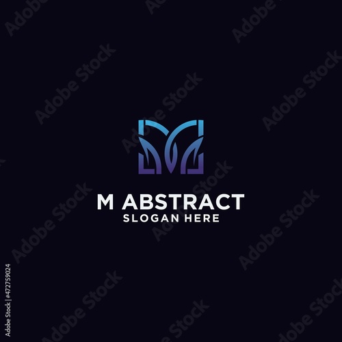 Wallpaper Mural Abstract letter M monogram logo icon design template. creative technology M app scratch-based vector template in gradient blue Torontodigital.ca