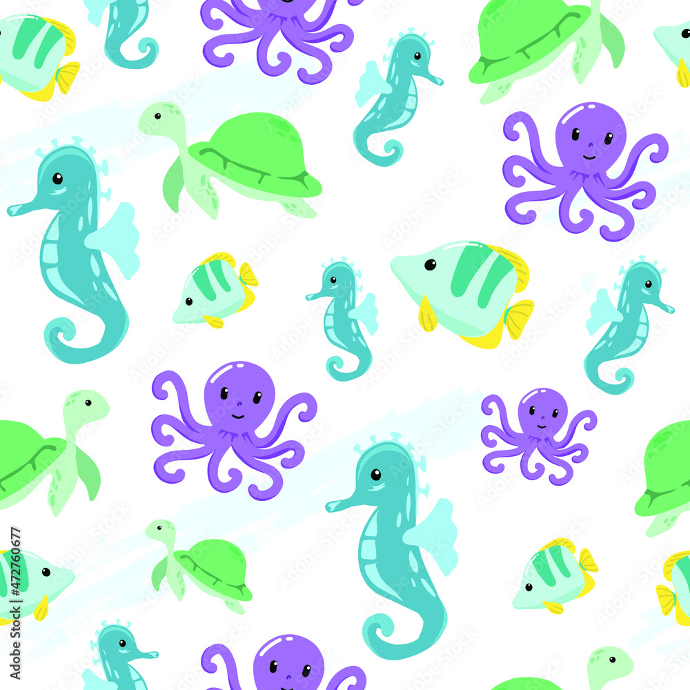 Obraz premium funny sea pattern. suitable for children's backgrounds. can also be used for invitation background, wallpaper, web design, and others