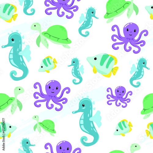 funny sea pattern. suitable for children's backgrounds. can also be used for invitation background, wallpaper, web design, and others