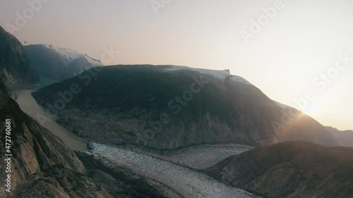 Aerial view of South Greenland's glaciers and sunset. photo