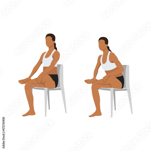 Woman doing Chair pigeon. ekapada rajakapotasana exercise. Flat vector illustration isolated on white background 