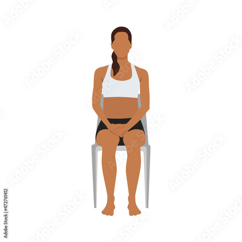 Woman doing Final relaxation. Chair savasana exercise. Flat vector illustration isolated on white background 