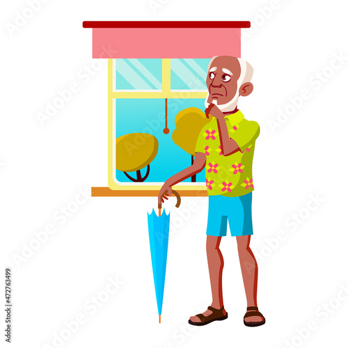 Thinking old man senior. Trouble pensioner. Elder confuse. Sad male. vector character flat cartoon Illustration