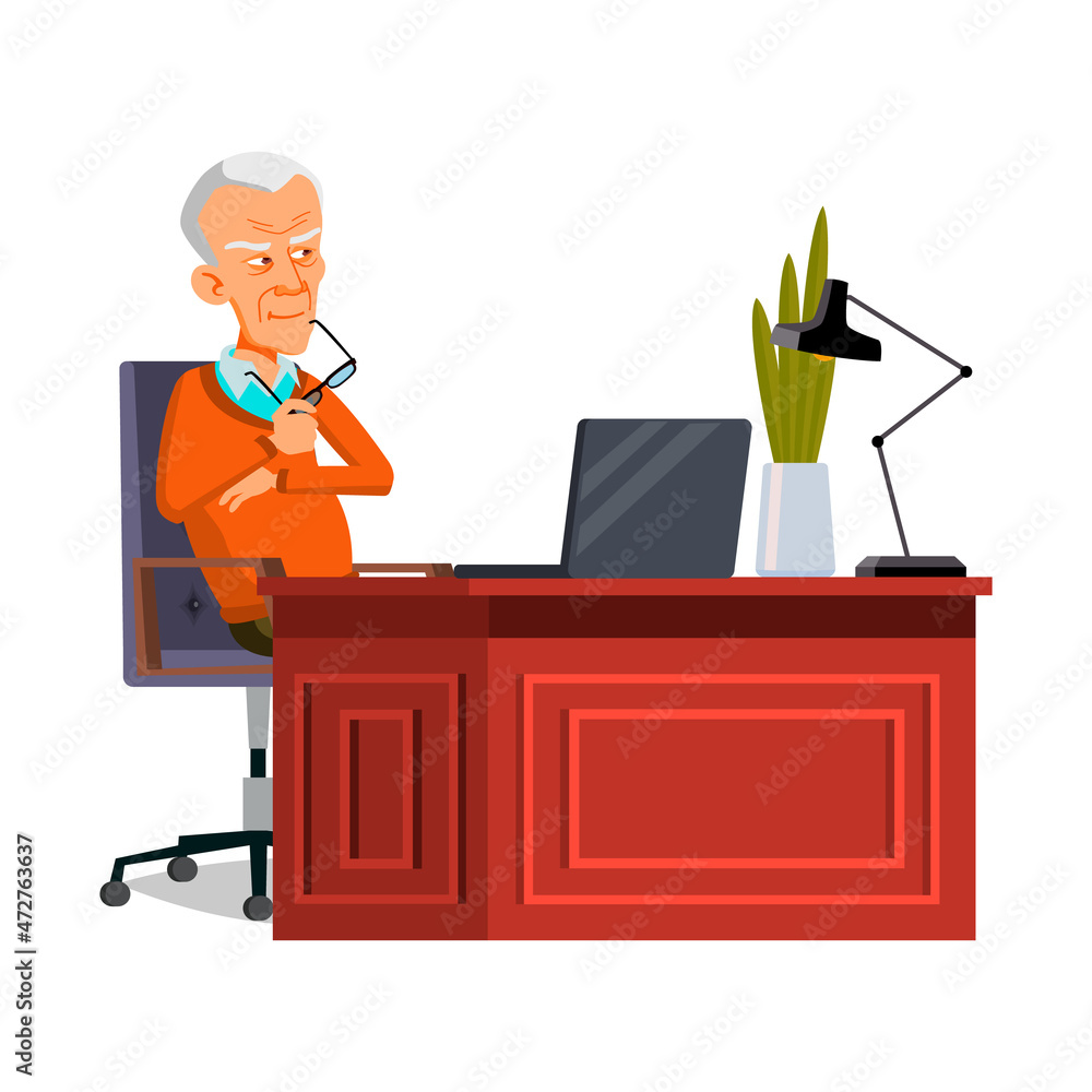 Thinking old man person. Age grandfather. vector character flat cartoon Illustration Thinking old man person. Age grandfather. vector character flat cartoon Illustration