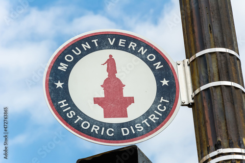 Картината върху платно Mount Vernon Historic District sign in Baltimore, MD