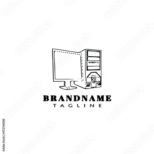 computer cartoon logo template icon design black isolated vector