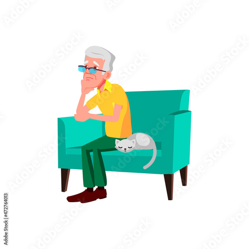 Thinking old man trouble. Senior person. vector character flat cartoon Illustration