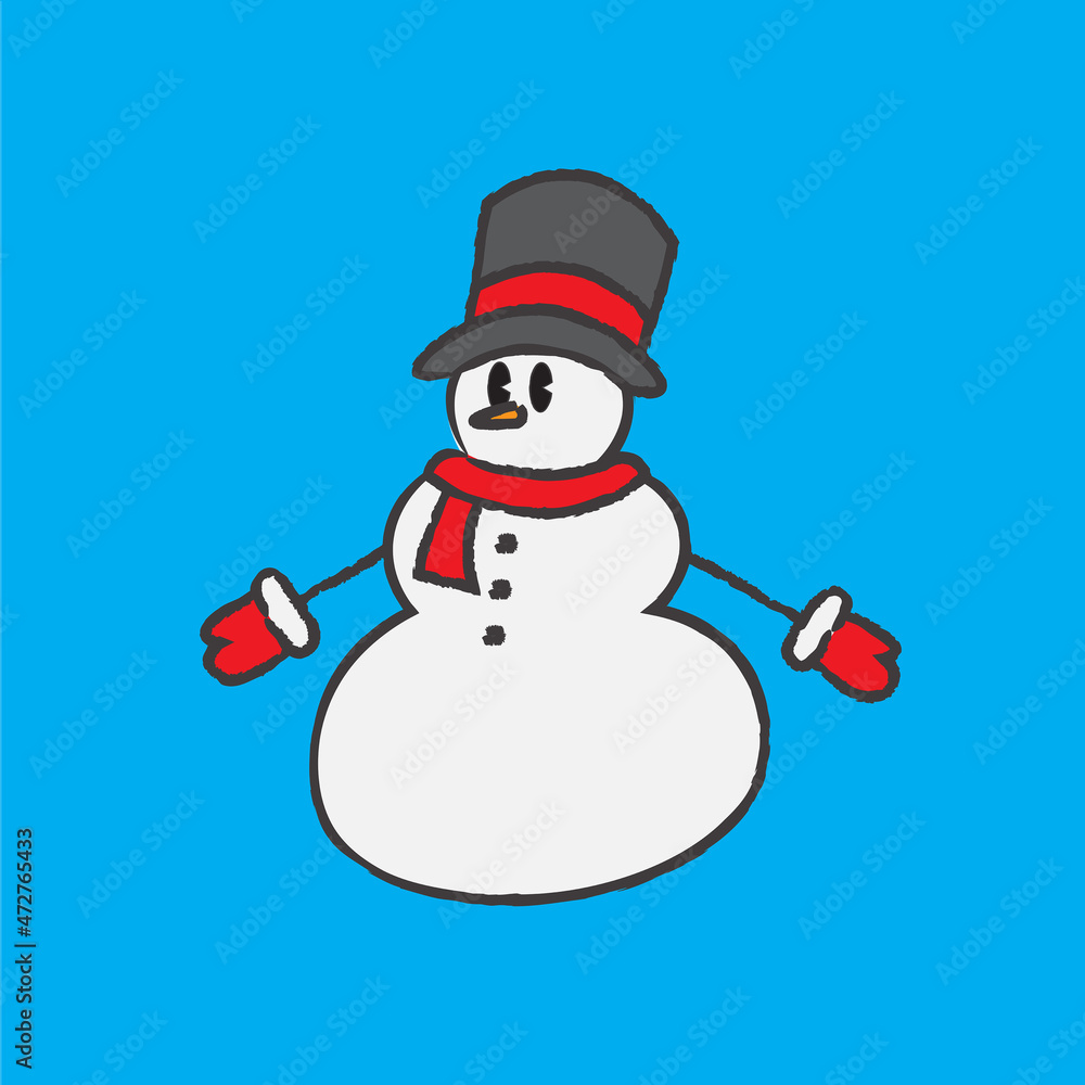 A Cute Hand Drawn Snowman - Amazing cute minimalist vector snowman character suitable for apps, sticker, children book, decoration, animation, christmas, design assets and illustration in general