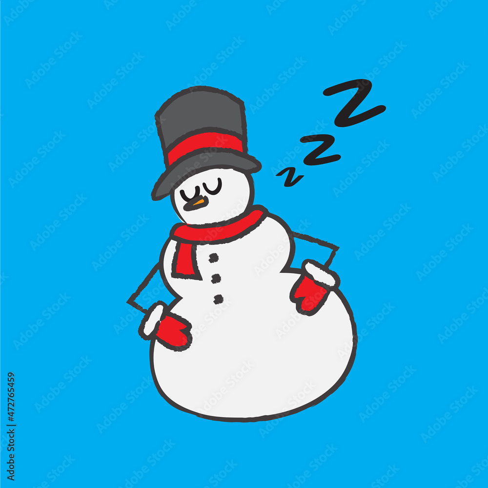 A Cute Hand Drawn Sleepy Snowman - Amazing cute minimalist vector sleeping snowman character suitable for apps, sticker, children book, decoration, animation, christmas, design assets and illustration A Cute Hand Drawn Sleepy Snowman - Amazing cute minimalist vector sleeping snowman character suitable for apps, sticker, children book, decoration, animation, christmas, design assets and illustration