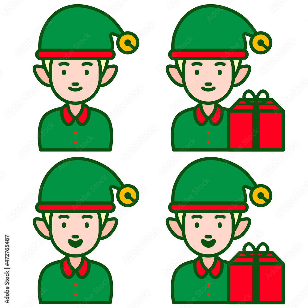 Male Elf - Amazing male figure vector set of santa elf character with a gift suitable for sticker, emoticon, children book, design assets, decoration, christmas, and illustration in general