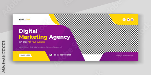 Digital marketing agency facebook cover photo design with creative shape or web banner