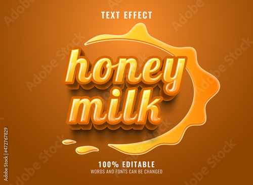 fresh honey milk with honey splash text effect for for product labels