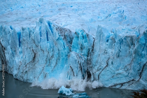 South America, Argentina, Patagonia, El Calafate. Calving glacial ice on Lake Argentina.