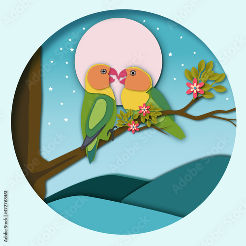 2 love bird papercut style