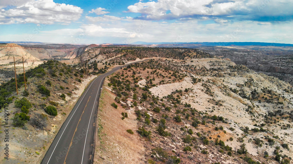 Drone aerial view of beautiful road across the canyon