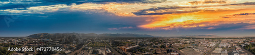 Salt Lake City aerial skyline on a sunny day, Utah from drone at sunset