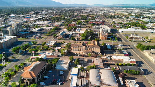 Salt Lake City aerial skyline on a sunny day  Utah from drone