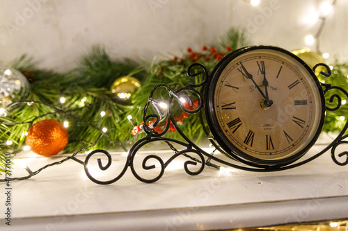 Christmas Retro Clock on White Piano